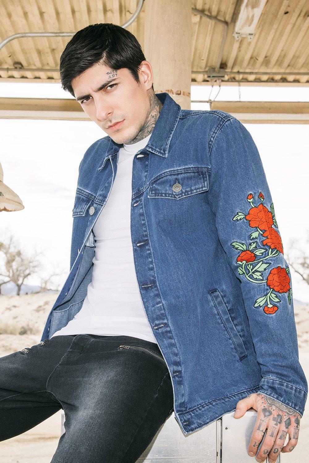 Denim jacket clearance with embroidery mens